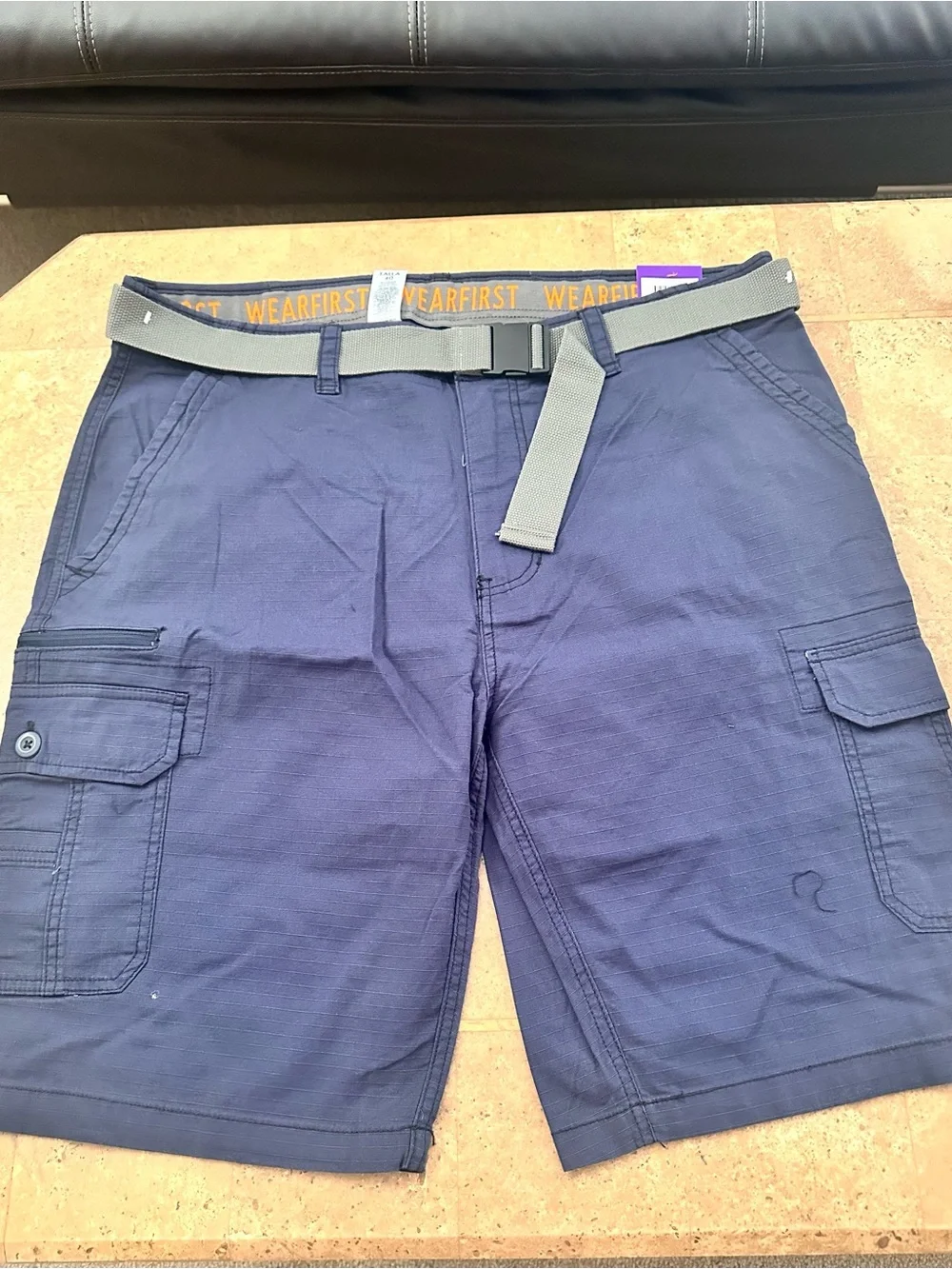 Men's Navy Cargo Shorts with Web Belt